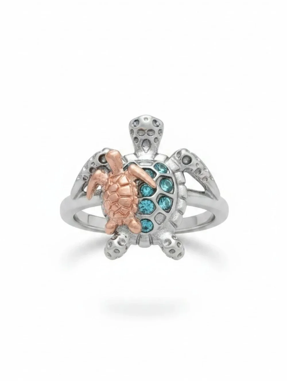 S.B. Nwt Sterling Silver Turtle Ring with Rose Gold Accent and Green Stones